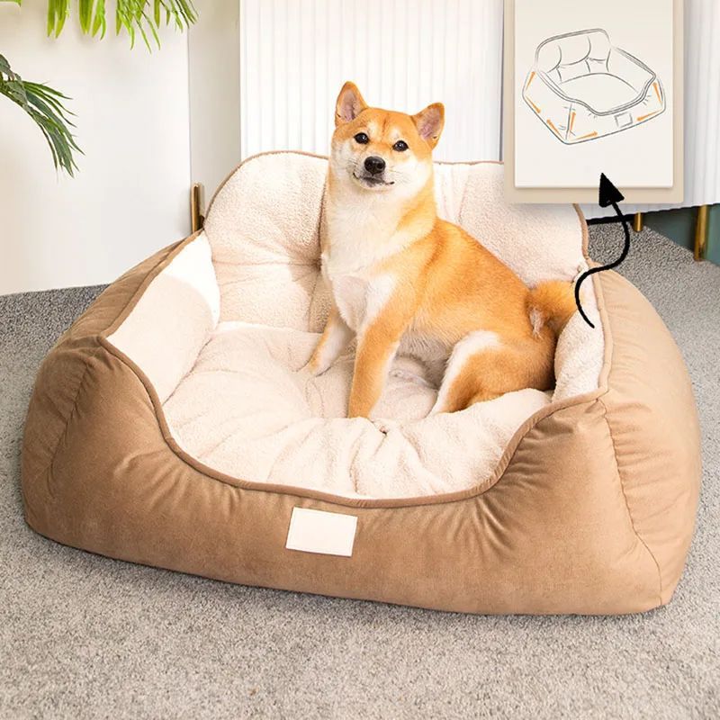 HKM-7422141 Cozy Plush Washable Pet Bed for Medium to Extra-Large Dogs - Fluffy Indoor Sofa Kennel