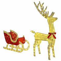 HKM-742227 Warm White LED Reindeer Sleigh Decoration for Festive Holiday Display, 70 x 26 x 128.5 cm, Easy Assembly
