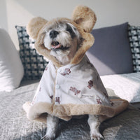 HKM-7422653 Warm Dehaired Angora Printed Cloak and Blanket for Pets - Sizes S, M, L Available in Beige Bear and Blue Cow