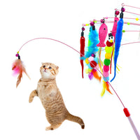 HKM-7422909 Stainless Steel Cat Teasing Stick with Feather and Bell Toys