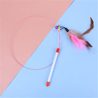 HKM-7422909 Stainless Steel Cat Teasing Stick with Feather and Bell Toys
