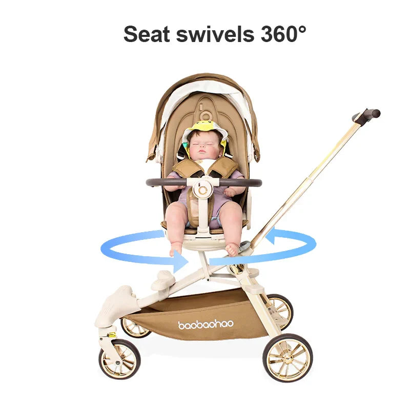 HKM-742291 Luxury Adjustable Leather Foldable Baby Stroller with Double-Sided Design