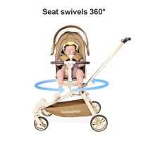 HKM-742291 Luxury Adjustable Leather Foldable Baby Stroller with Double-Sided Design