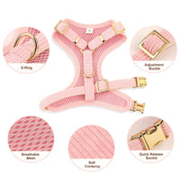 HKM-7423549 Collar Harness Traction Vest for Pets - Adjustable Chest Strap with Leash - Available in Pink, Blue, Light Purple, Red, Rose Red