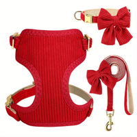 HKM-7423549 Collar Harness Traction Vest for Pets - Adjustable Chest Strap with Leash - Available in Pink, Blue, Light Purple, Red, Rose Red