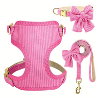 HKM-7423549 Collar Harness Traction Vest for Pets - Adjustable Chest Strap with Leash - Available in Pink, Blue, Light Purple, Red, Rose Red