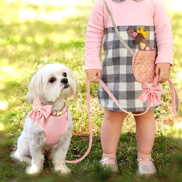HKM-7423549 Collar Harness Traction Vest for Pets - Adjustable Chest Strap with Leash - Available in Pink, Blue, Light Purple, Red, Rose Red