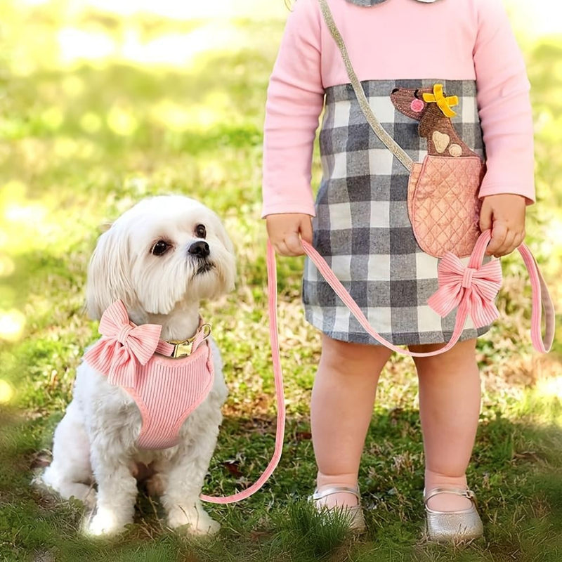 HKM-7423549 Collar Harness Traction Vest for Pets - Adjustable Chest Strap with Leash - Available in Pink, Blue, Light Purple, Red, Rose Red