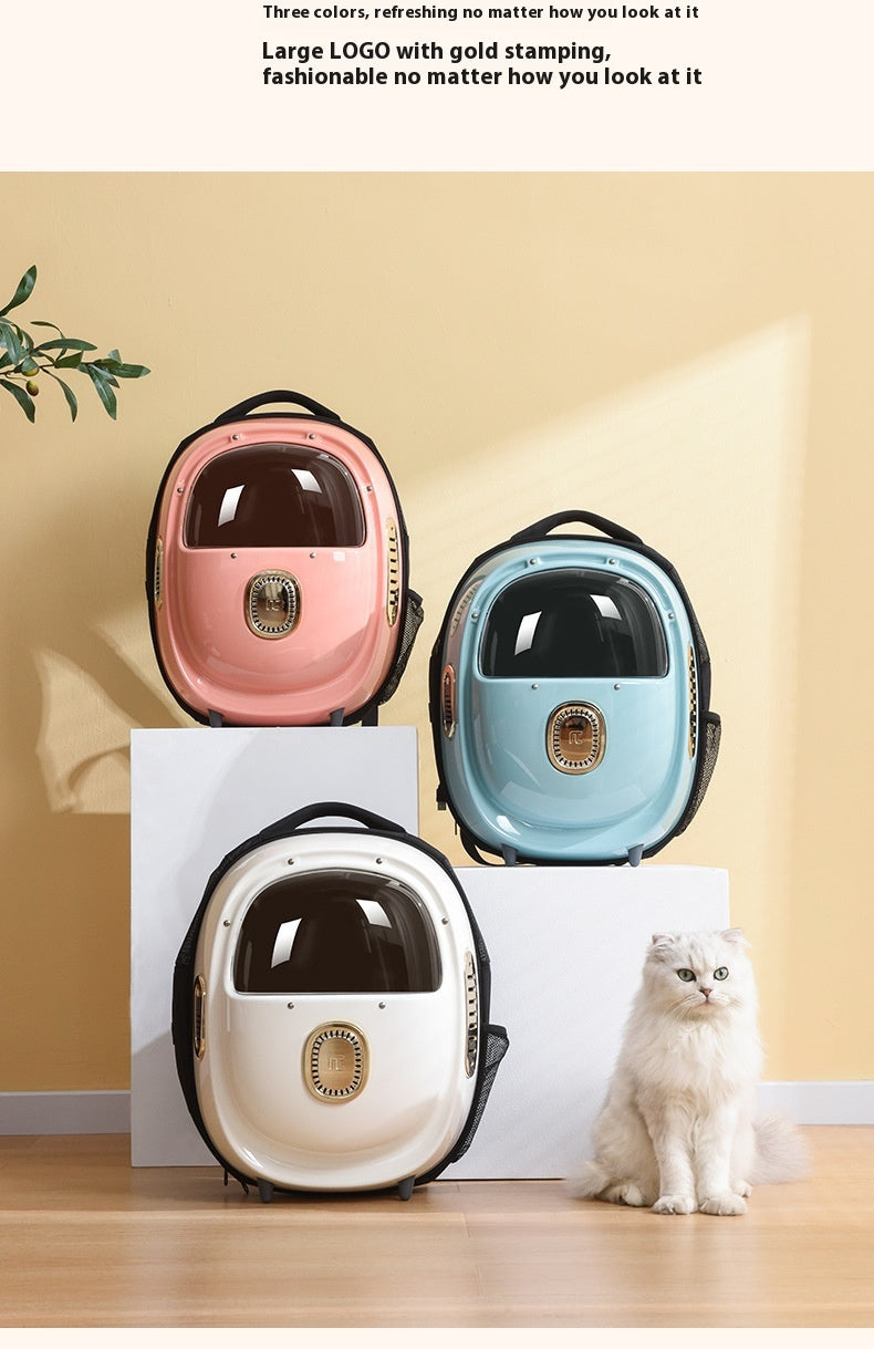 HKM-7424317 Portable Astronaut Cat Backpack with Half Window and Constant Temperature Heating, 15L Capacity, Solid Color Design