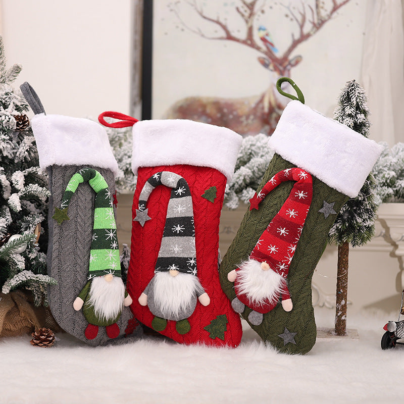 HKM-742547 Christmas Children's Gift Bag Knitted Wool Socks in Red, Green, and Gray