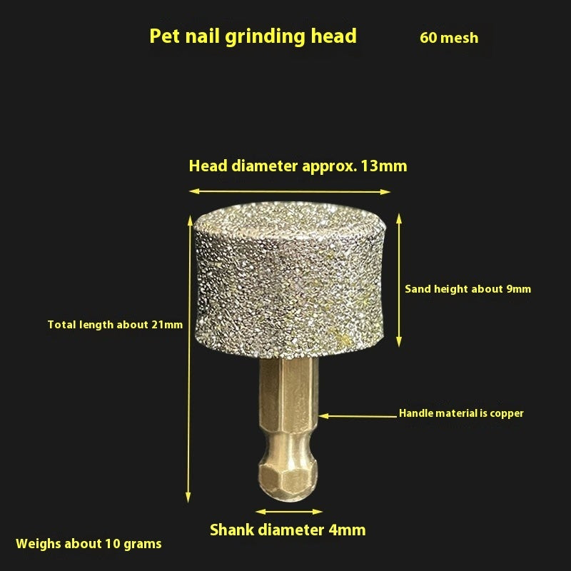 HKM-7425853 Pet Nail Grinding Head with Copper Handle ¨C 60 & 80 Mesh Diamond Trimming Tool