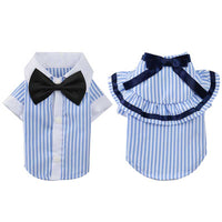HKM-7426237 Couples Spring/Summer Breathable Pet Outfit - Sky Blue Shirt & Skirt Set