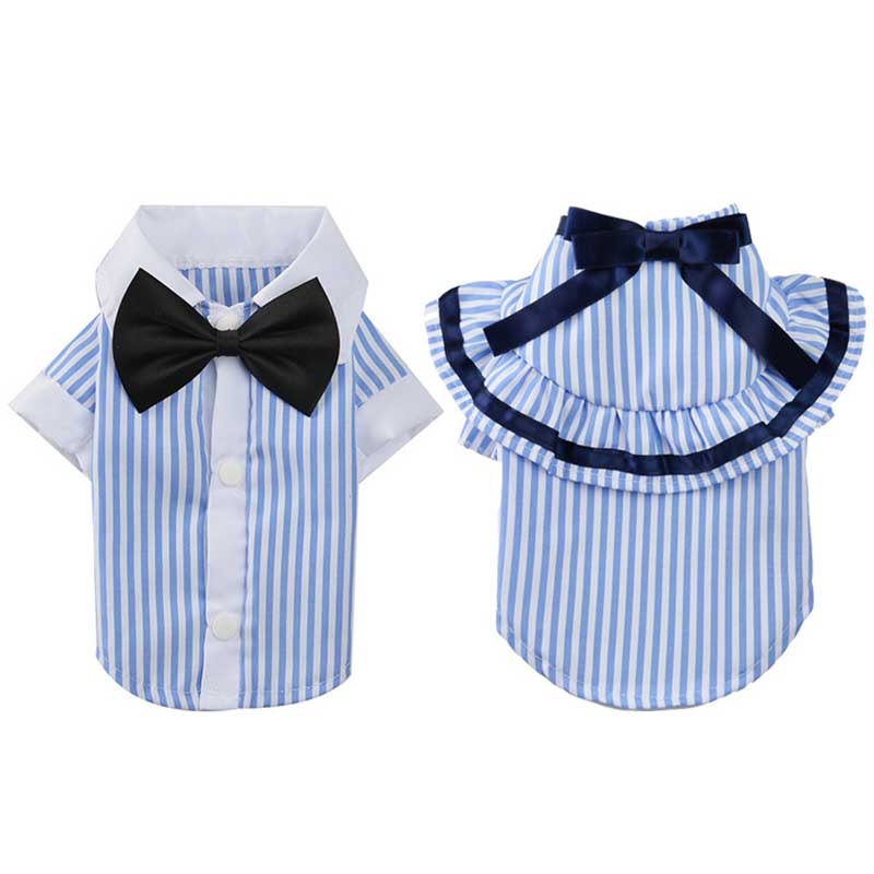 HKM-7426237 Couples Spring/Summer Breathable Pet Outfit - Sky Blue Shirt & Skirt Set