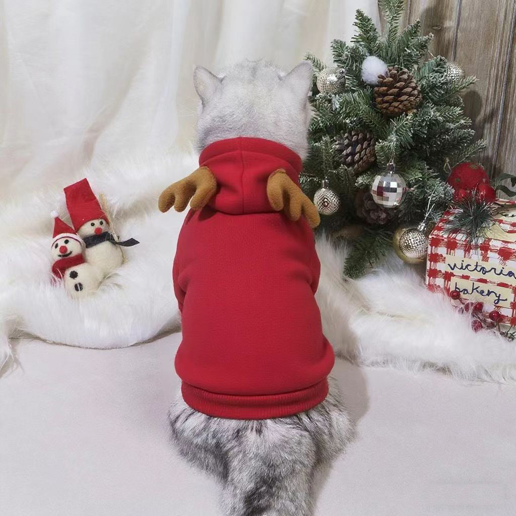 HKM-7426621 Red Christmas Elk Costume for Pets - Sizes S, M, L, XL, 2XL, Casual Style, Polyester Cotton