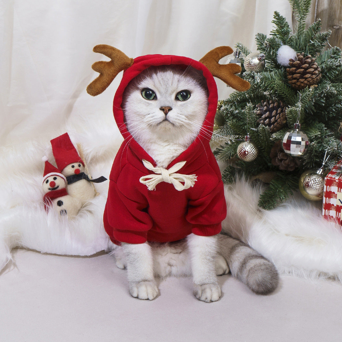 HKM-7426621 Red Christmas Elk Costume for Pets - Sizes S, M, L, XL, 2XL, Casual Style, Polyester Cotton