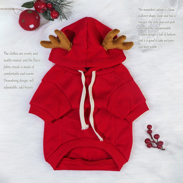 HKM-7426621 Red Christmas Elk Costume for Pets - Sizes S, M, L, XL, 2XL, Casual Style, Polyester Cotton