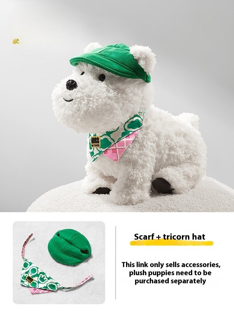 HKM-7427517 West Highland Plush Puppy Dog Outfit Set with Scarf and Tricorn Hat