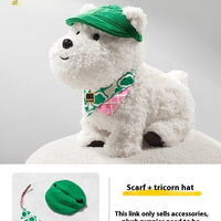HKM-7427517 West Highland Plush Puppy Dog Outfit Set with Scarf and Tricorn Hat