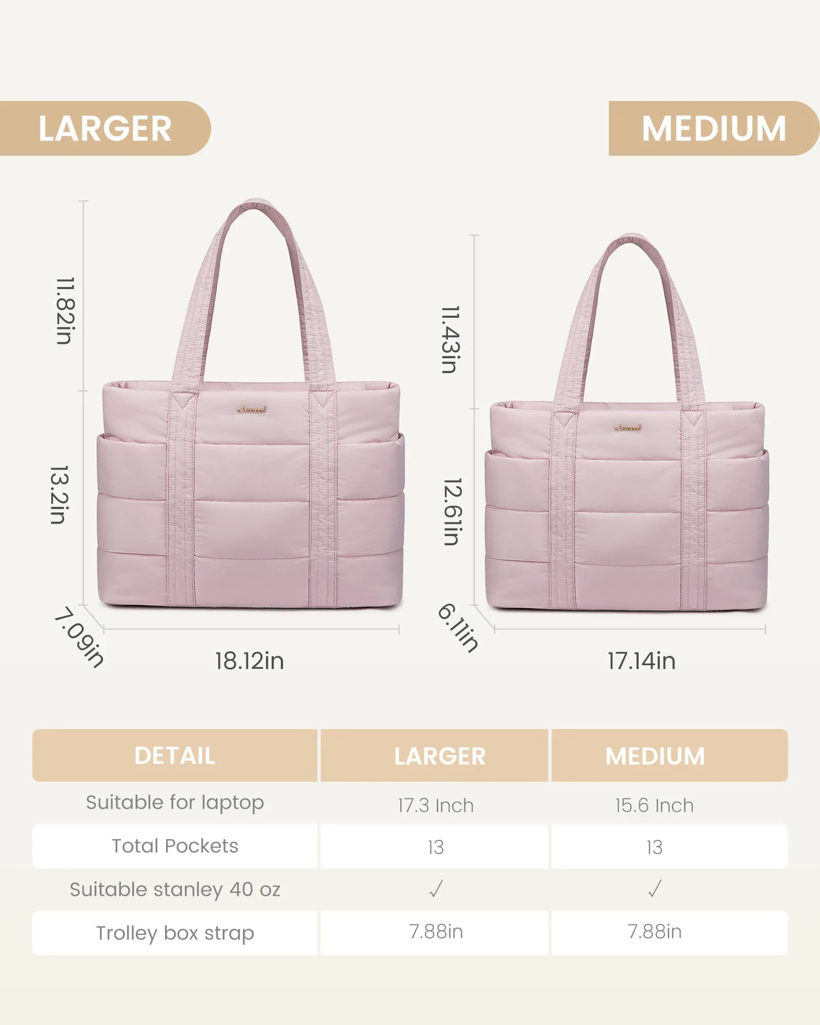 HKM-742803 Lightweight Multi-Pocket Puffer Laptop Tote Bag for 15.6 and 17.3 Inch Computers