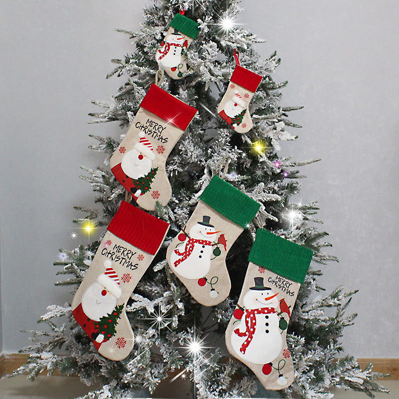 HKM-742867 Handmade Fabric Christmas Socks - Decorative Santa and Snowman Designs in Various Sizes