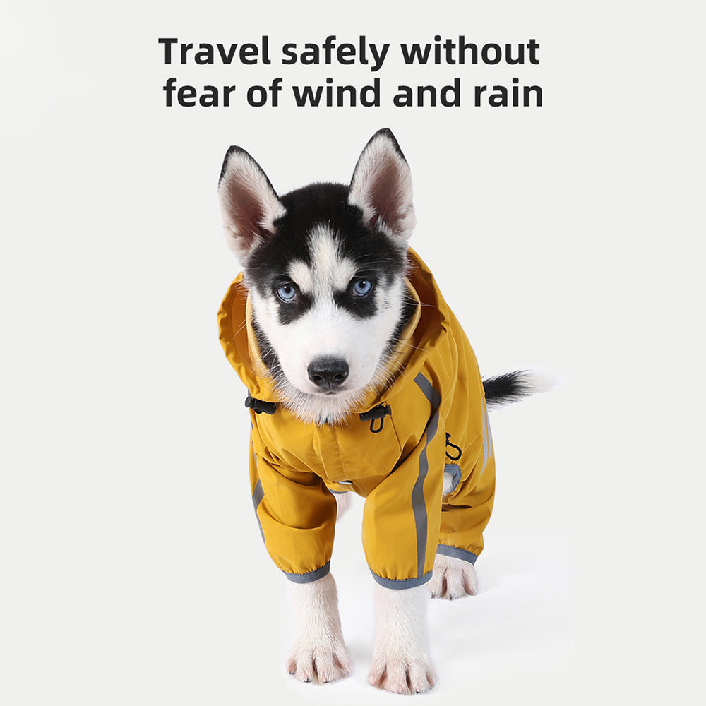 HKM-7431101 Waterproof Dog Raincoat with Hood, Reflective Straps, Leash Hole for Small and Medium Dogs