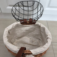 HKM-7431869 Handmade Willow Pet Bicycle Basket with Iron Frame - 30x25x30cm, Includes Belt