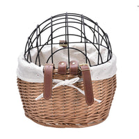 HKM-7431869 Handmade Willow Pet Bicycle Basket with Iron Frame - 30x25x30cm, Includes Belt