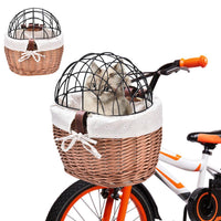 HKM-7431869 Handmade Willow Pet Bicycle Basket with Iron Frame - 30x25x30cm, Includes Belt