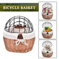 HKM-7431869 Handmade Willow Pet Bicycle Basket with Iron Frame - 30x25x30cm, Includes Belt
