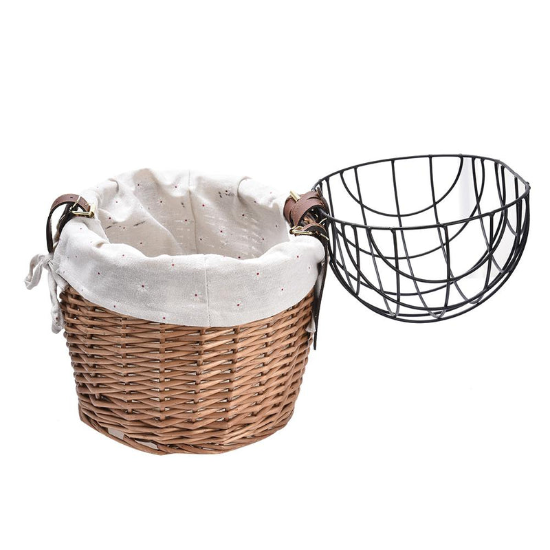 HKM-7431869 Handmade Willow Pet Bicycle Basket with Iron Frame - 30x25x30cm, Includes Belt
