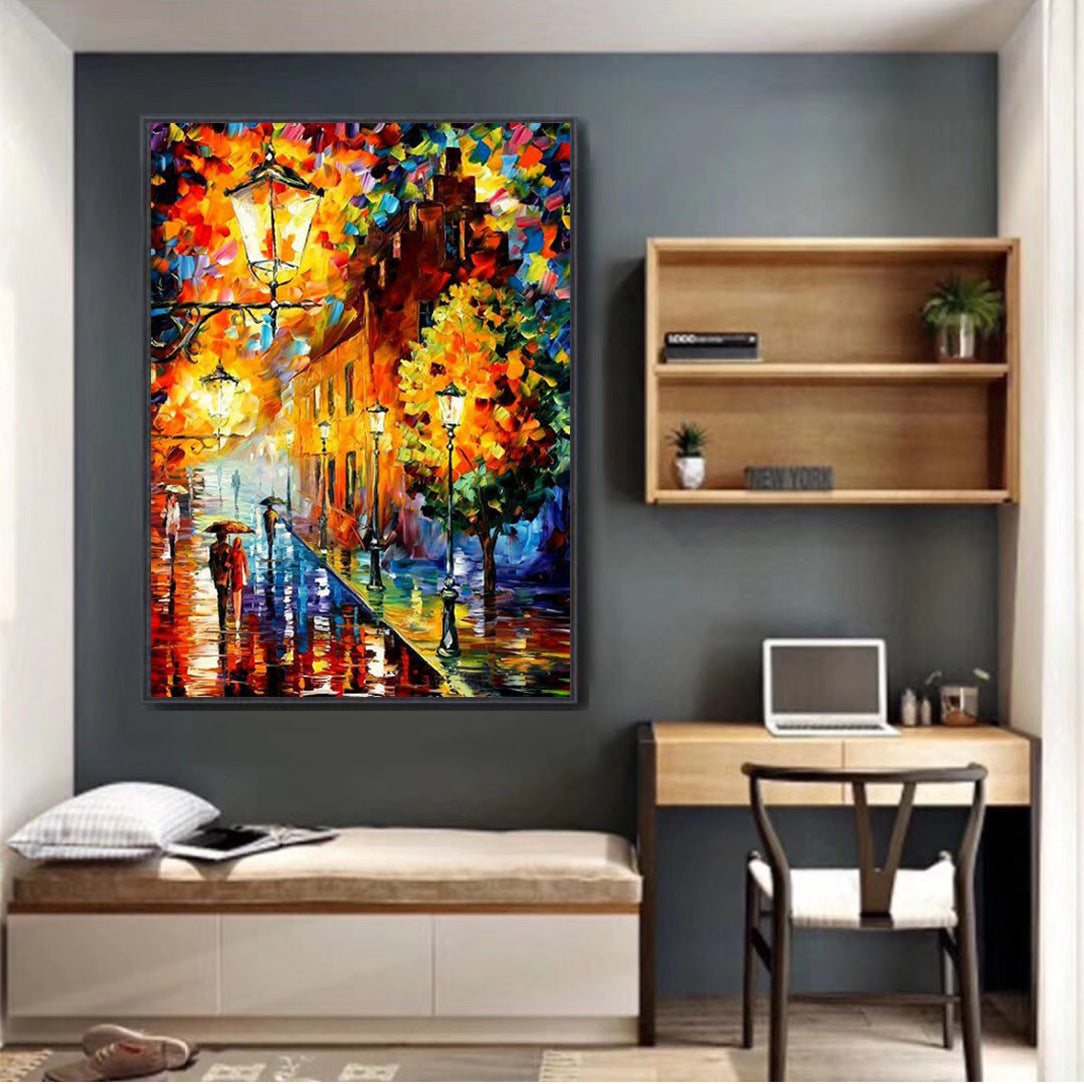 HKM-743187 Hand-painted Impressionist Oil Painting of a Modern Minimalist Rain Scene - Canvas Art, Frameless, Various Sizes Available