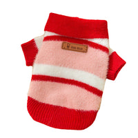 HKM-7432381 Polo Collar Pet Cardigan for Small Dogs - Warm Knit Sweater in Pink and Blue-Brown Stripes
