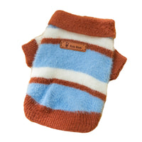 HKM-7432381 Polo Collar Pet Cardigan for Small Dogs - Warm Knit Sweater in Pink and Blue-Brown Stripes