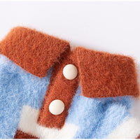 HKM-7432381 Polo Collar Pet Cardigan for Small Dogs - Warm Knit Sweater in Pink and Blue-Brown Stripes