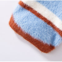 HKM-7432381 Polo Collar Pet Cardigan for Small Dogs - Warm Knit Sweater in Pink and Blue-Brown Stripes