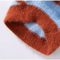 HKM-7432381 Polo Collar Pet Cardigan for Small Dogs - Warm Knit Sweater in Pink and Blue-Brown Stripes