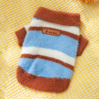 HKM-7432381 Polo Collar Pet Cardigan for Small Dogs - Warm Knit Sweater in Pink and Blue-Brown Stripes