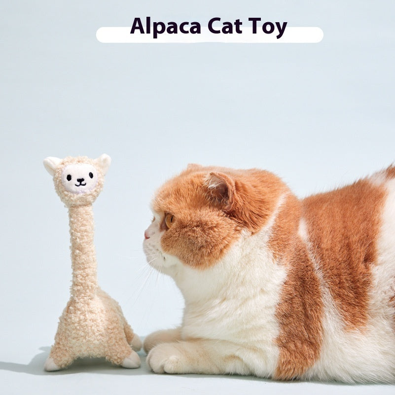 HKM-7432893 Interactive Plush Alpaca Cat Teaser Toy with Cat Sound Effect