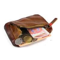 HKM-743315 Retro Style Genuine Leather Card Wallet for Students - Zipper Closure, Multi-Colour Options