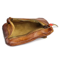 HKM-743315 Retro Style Genuine Leather Card Wallet for Students - Zipper Closure, Multi-Colour Options