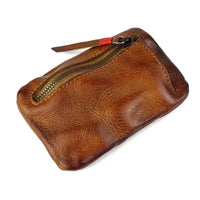 HKM-743315 Retro Style Genuine Leather Card Wallet for Students - Zipper Closure, Multi-Colour Options