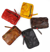 HKM-743315 Retro Style Genuine Leather Card Wallet for Students - Zipper Closure, Multi-Colour Options