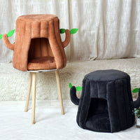 HKM-7435069 Cozy Tree-Shaped Cat Nest Made of Cotton and Plush for Play and Rest, Brown