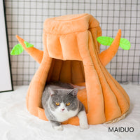 HKM-7435069 Cozy Tree-Shaped Cat Nest Made of Cotton and Plush for Play and Rest, Brown
