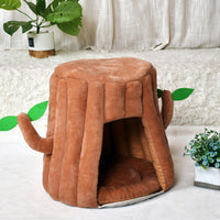 HKM-7435069 Cozy Tree-Shaped Cat Nest Made of Cotton and Plush for Play and Rest, Brown