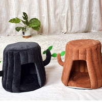 HKM-7435069 Cozy Tree-Shaped Cat Nest Made of Cotton and Plush for Play and Rest, Brown