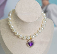 HKM-7435581 Charming Love Gem Cat Collar with Pearl Necklace - Available in Various Colors and Sizes