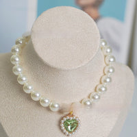 HKM-7435581 Charming Love Gem Cat Collar with Pearl Necklace - Available in Various Colors and Sizes