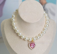 HKM-7435581 Charming Love Gem Cat Collar with Pearl Necklace - Available in Various Colors and Sizes