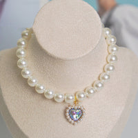 HKM-7435581 Charming Love Gem Cat Collar with Pearl Necklace - Available in Various Colors and Sizes